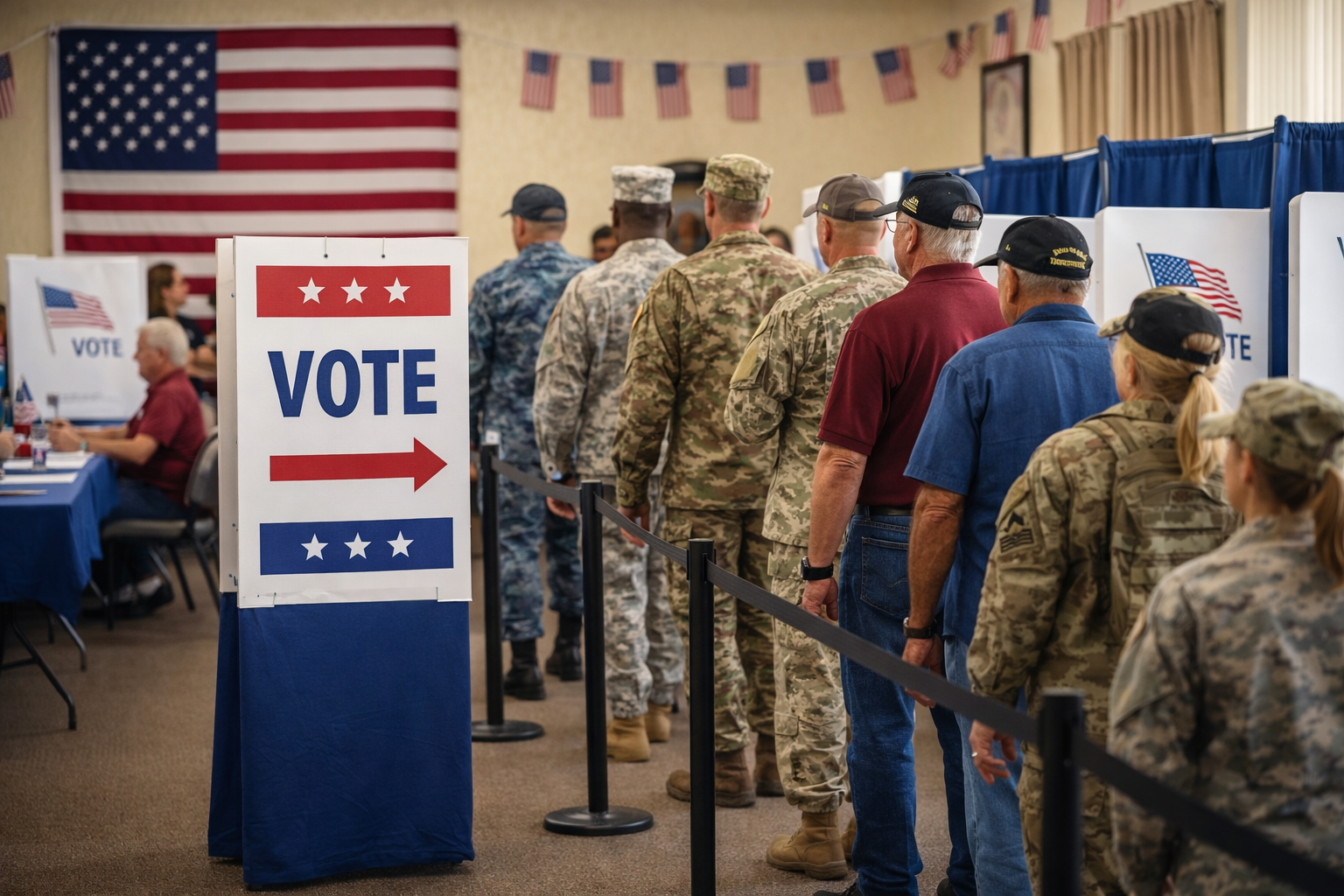 Veterans waiting in line to vote